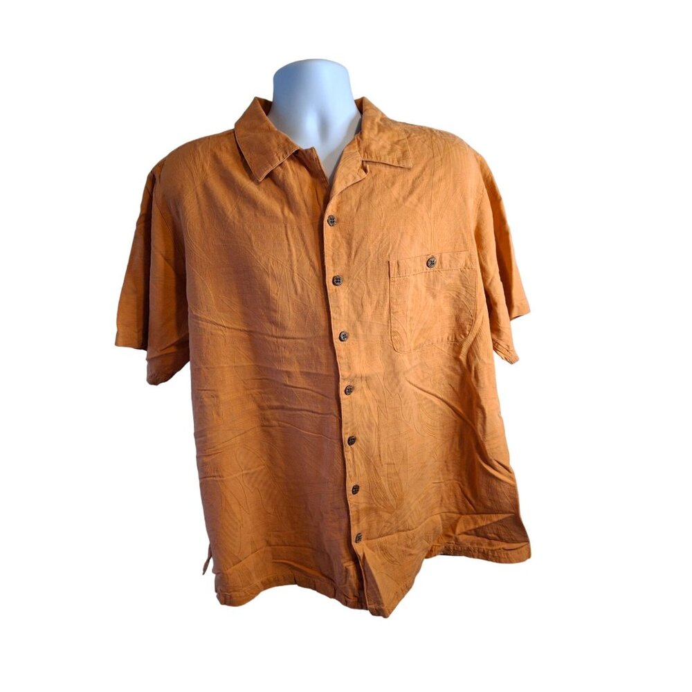 Caribbean Button Up Silk Blend Shirt Mens 2XT Orange Pineapple Embroidery